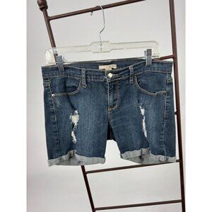 2.1 Denim Womens Distressed Jean Shorts Size 29 Dark Wash Cuffed Hem